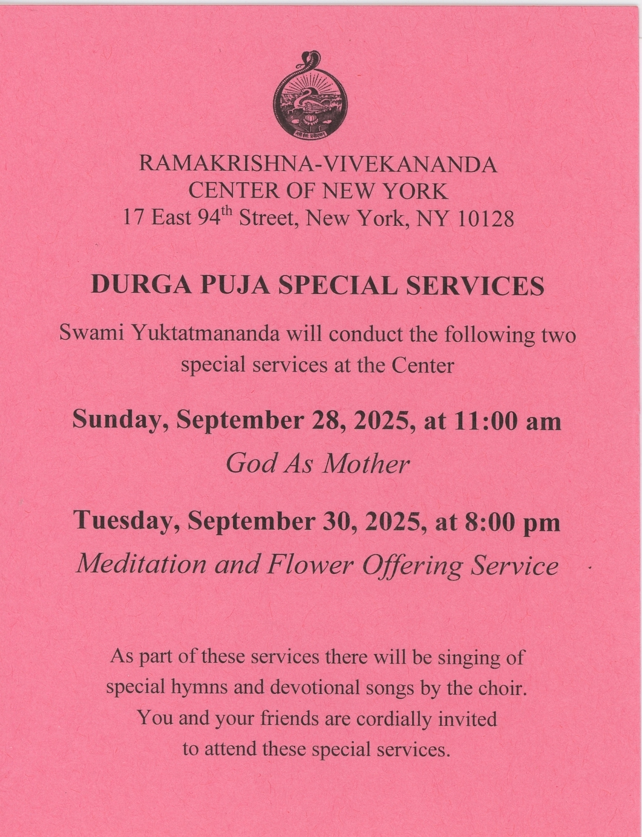 Durga Puja Special Service Invitation
