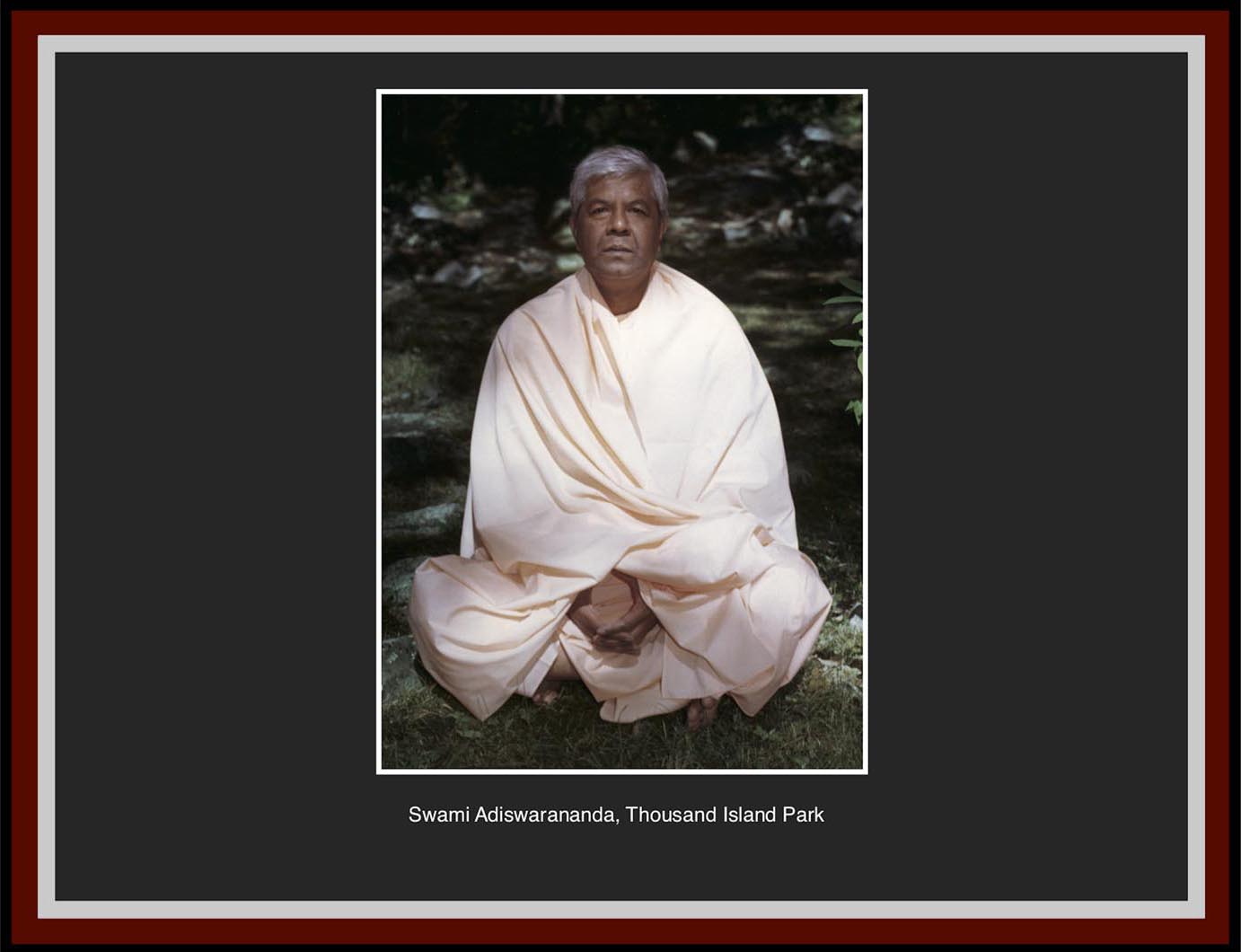 Swami Adiswarananda seated at Thousand Island Park.