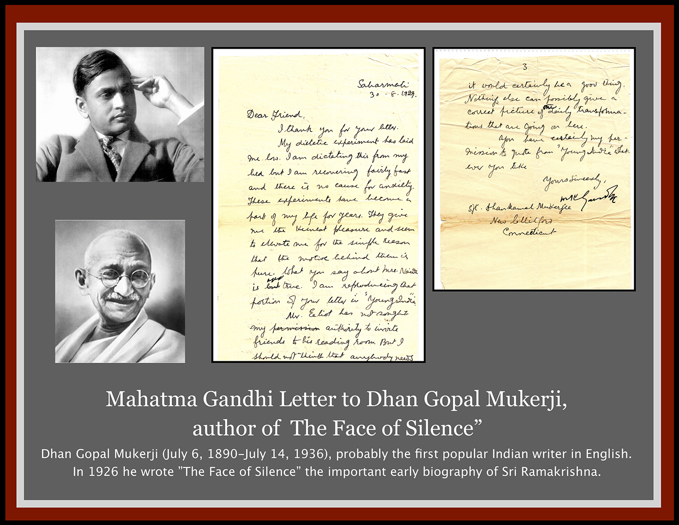 Mahatma Ghandi letter to Dhan Gopal Mukerji.