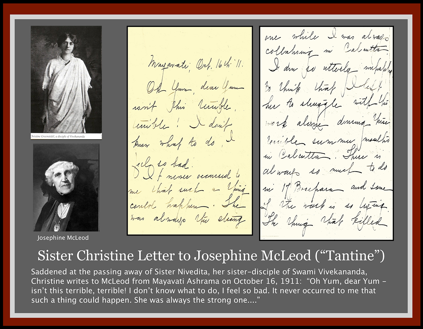 letter to Josephine McLeod from Sister Christine.