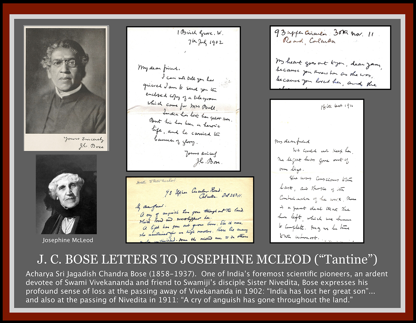 letters to Josephine McLeod from J.C. Bose.