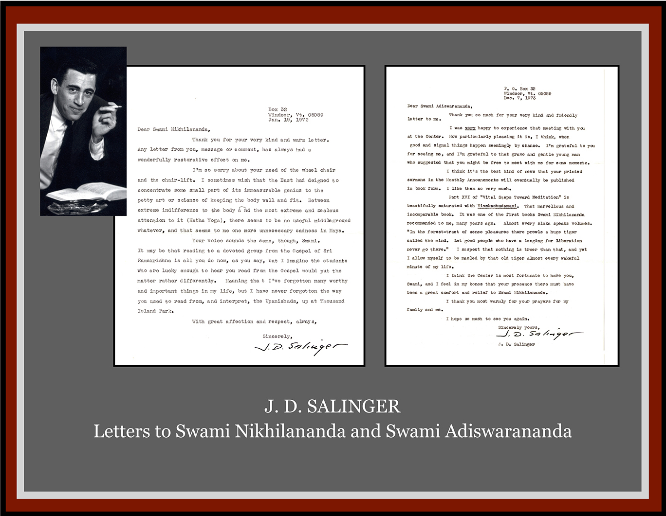 letters to Swami Nikhilananda and Swami Adiswarananda from J.D. Salinger.