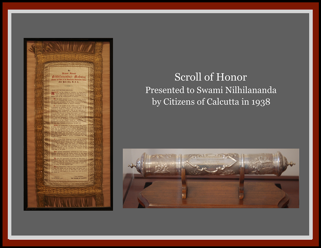 Scroll of Honor presented to Swami Vivekananda by Citizens of Calcutta.