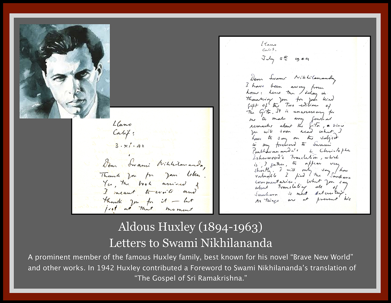 letters to Swami Nikhilananda from Aldous Huxley.