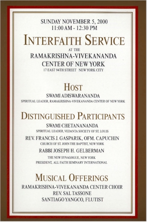 Interfaith service brochure page 1.