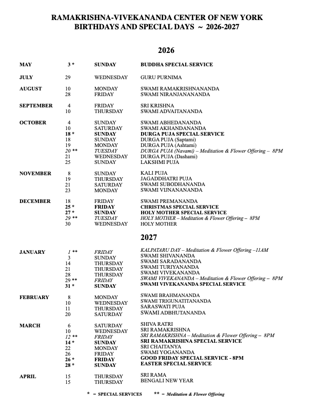 Special Days in 2026-2027